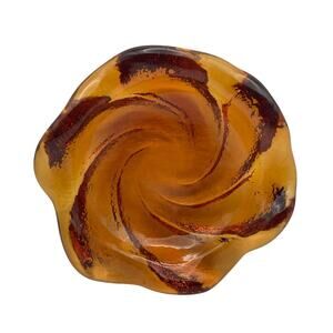 VTG Fenton Amber Heavy Art Glass Trinket Candy Dish Ashtray Swirl Design